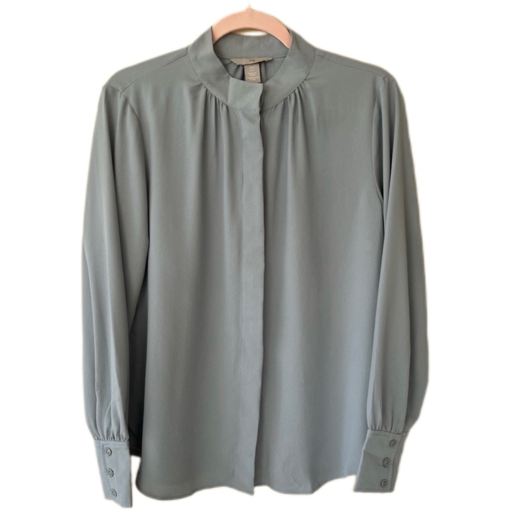 H&M Button Down Stand Collar Gray Blouse Size Small NWT